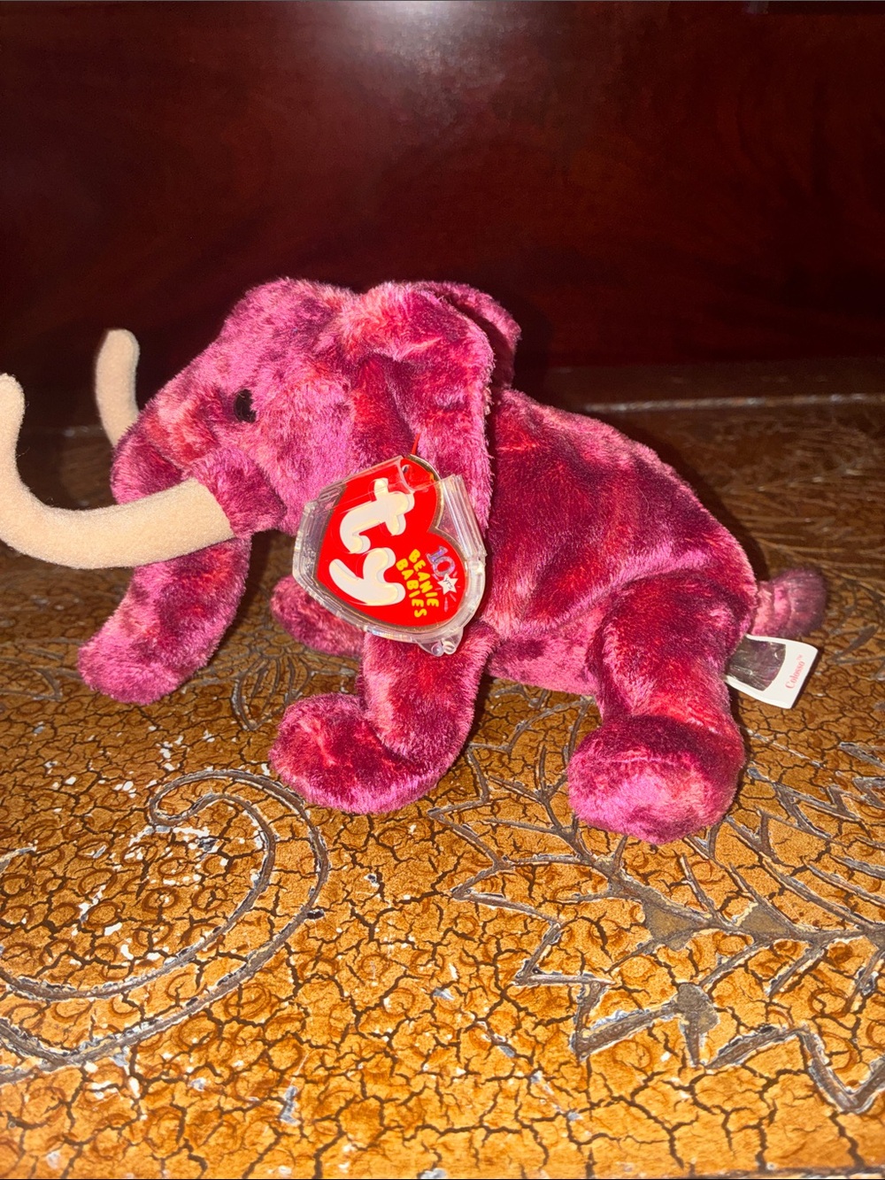 Ty Beanie Baby COLOSSO Mammoth 10th Anniversary Burgundy Plush NWT